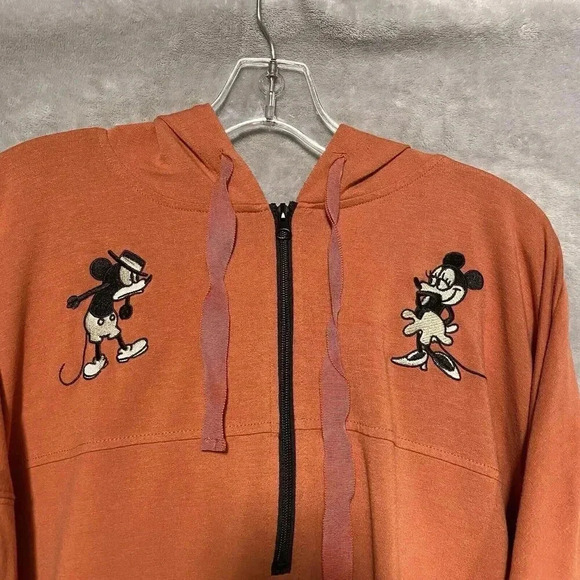 Walt Disney Women Sweatshirt Vintage Style Mickey & Minnie 2X Orange Pullover - Picture 2 of 6